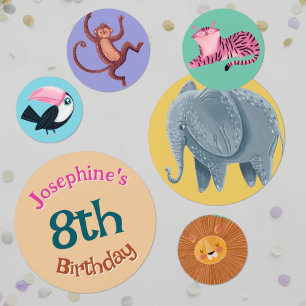 Safari jungle animals watercolor girl birthday confetti