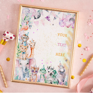 Safari Jungle Animals Wild Girl Birthday Party Poster