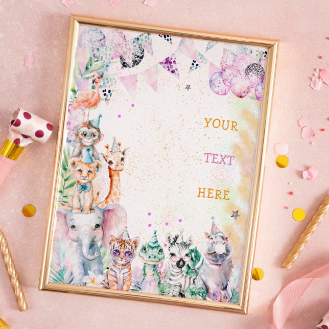 Safari Jungle Animals Wild Girl Birthday Party Poster (Creator Uploaded)