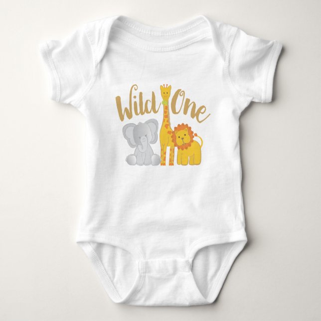 Safari Jungle Animals Wild One Birthday Baby Bodysuit (Front)