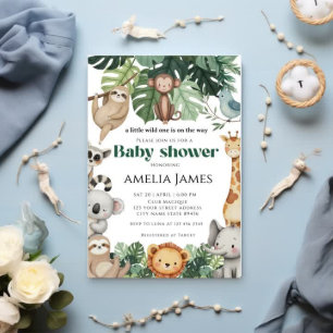 Safari Jungle Animals wild one boy Baby Shower  Invitation