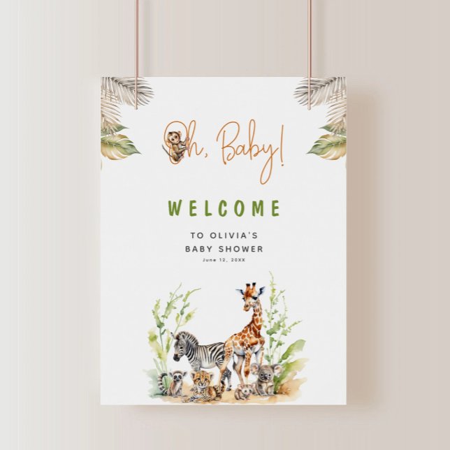Safari Jungle Baby Animals Baby Shower Welcome Poster (Creator Uploaded)