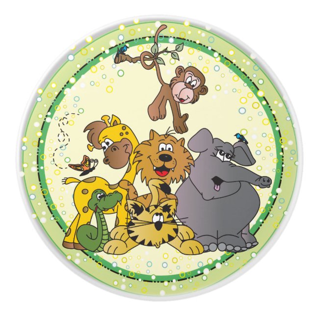 Safari Jungle Baby Animals Ceramic Knob (Front)