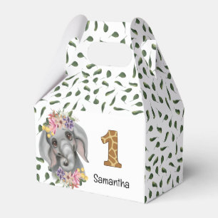Safari jungle baby elephant watercolor floral  favour box