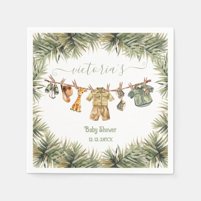 Safari Jungle Baby Shower Clothesline Napkin (Front)