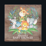 Safari Jungle Baby Shower Favour Magnet<br><div class="desc">Cute safari jungle animals featuring a zebra,  hippo,  elephant,  lion,  monkey & giraffe with an assortment of jungle leaves set on a wood background.  Visit our shop to view our entire jungle safari baby shower collection!</div>