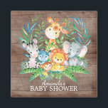 Safari Jungle Baby Shower Favour Magnet<br><div class="desc">Cute safari jungle animals featuring a zebra,  hippo,  elephant,  lion,  monkey & giraffe with an assortment of jungle leaves set on a wood background.  Visit our shop to view our entire jungle safari baby shower collection!</div>