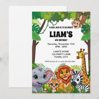 Safari Jungle Birthday Invitation 5x7
