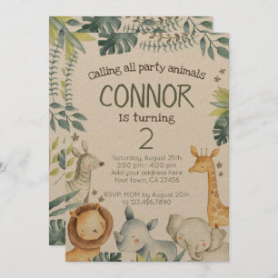 Safari Jungle Birthday Invitation - Kraft