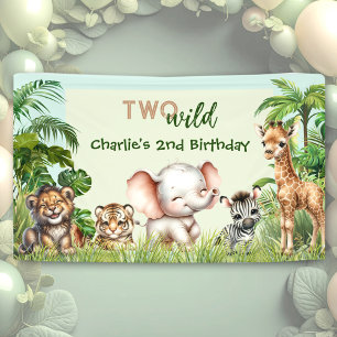 Safari Jungle Cute Animals Two Wild 2nd Birthday Banner
