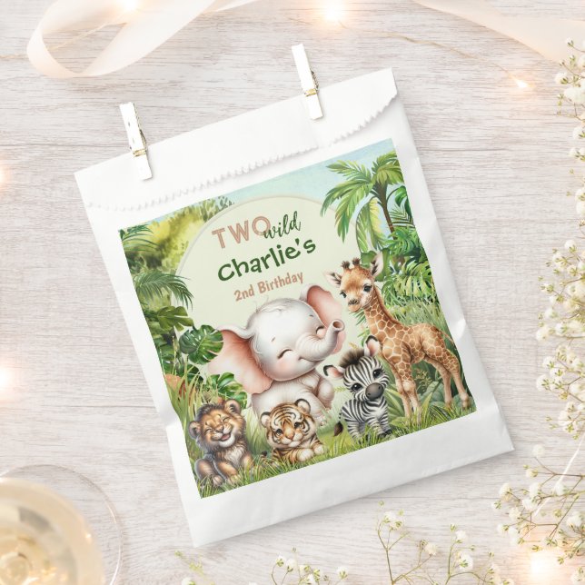 Safari Jungle Cute Animals Two Wild 2nd Birthday Favour Bags (Clipped)