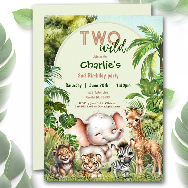 Safari Jungle Cute Animals Two Wild 2nd Birthday Invitation (Safari Jungle Cute Animals Two Wild 2nd Birthday Invitation)