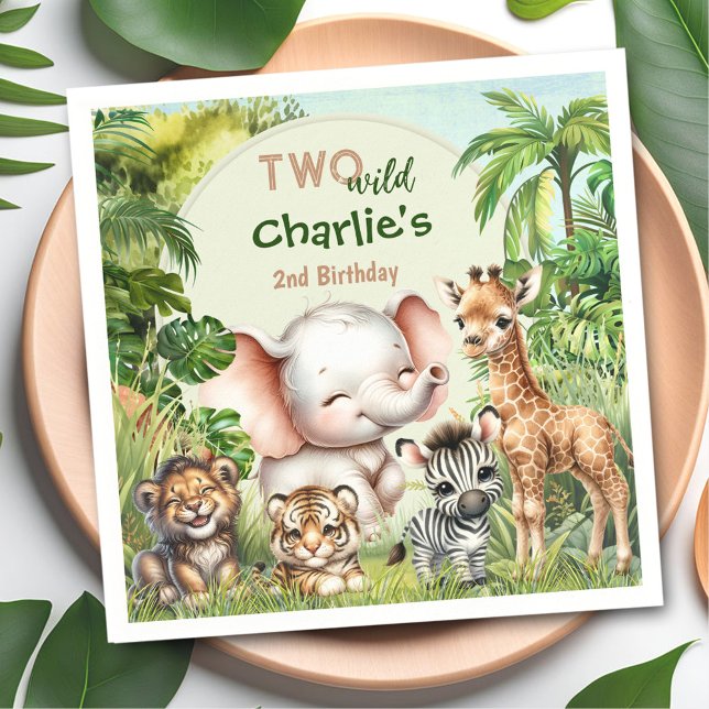 Safari Jungle Cute Animals Two Wild 2nd Birthday Napkin (Safari Jungle Cute Animals Two Wild 2nd Birthday Napkins)