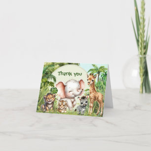 Safari Jungle Cute Animals Wild One 1st Birthday Thank You Card