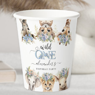 Safari Jungle Cute Blue Boy 1st Birthday Paper Cups