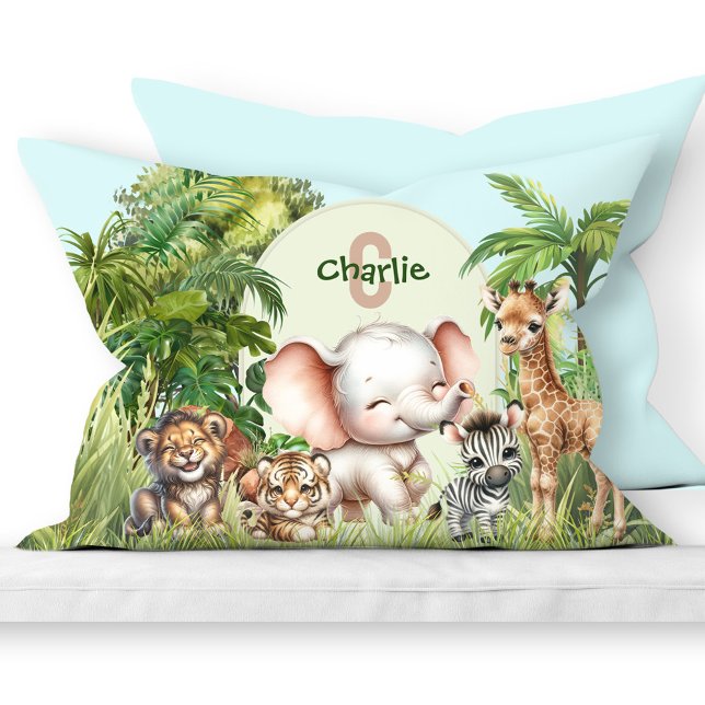 Safari Jungle Cute Wild Animals Green Blue  Pillowcase (Safari Jungle Cute Wild Animals Green Blue Pillow Case)