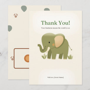 Safari Jungle Elephant Baby Shower Thank You Card