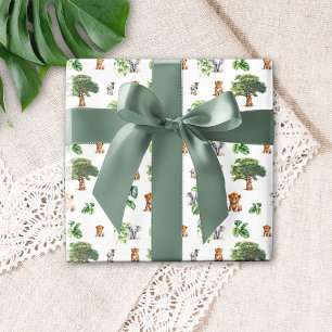 Safari Jungle Elephant Lion Tropical Greenery Wrapping Paper