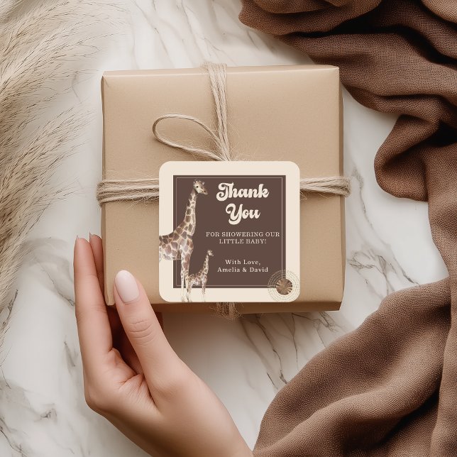 Safari Jungle Giraffe Baby Shower Thank You Square Sticker (Creator Uploaded)