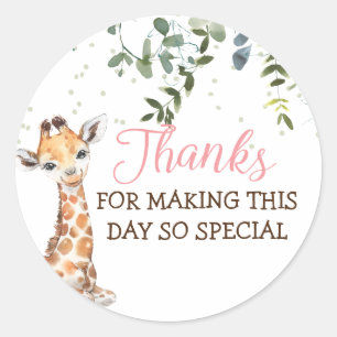 Safari Jungle Giraffe Pink Thank You Classic Round Sticker
