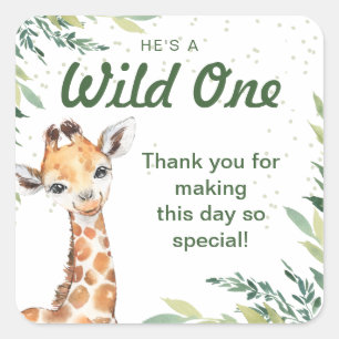 Safari Jungle Giraffe Wild One 1st Birthday Party Square Sticker