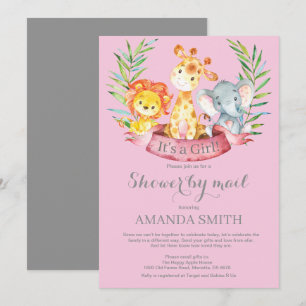 Safari Jungle Girl Baby Shower by Mail Invitation