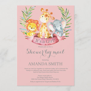 Safari Jungle Girl Baby Shower by Mail Invitation