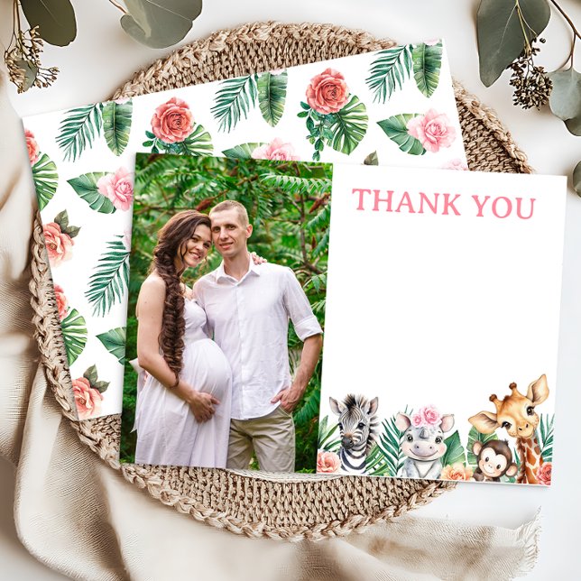 Safari Jungle Girl Baby Shower Thank You Card  (Blank Thank You Photo Thank You Card)