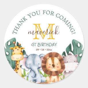 Safari Jungle Greenery 1st Birthday Party Favour Classic Round Sticker