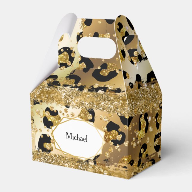 Safari jungle leopard gold Africa theme chic party Favour Box (Front Side)
