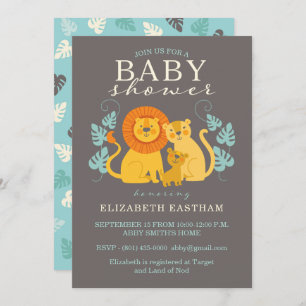 Safari Jungle Lion Baby Boy Shower Invitation