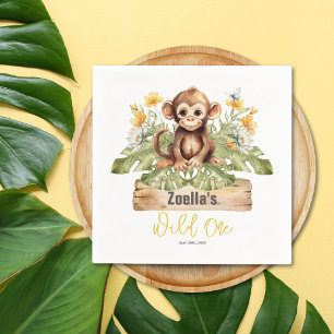 Safari Jungle Monkey Watercolor Tropical Birthday Napkin