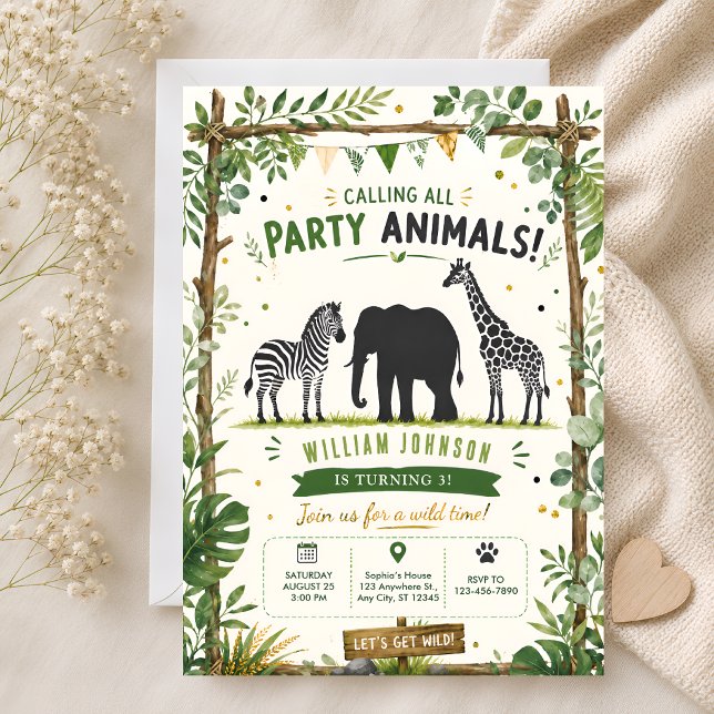 Safari Jungle Party Animals 3rd Birthday Invitation (Creator Uploaded)