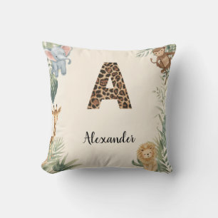Safari Jungle Personalised Name Monogram A Nursery Cushion