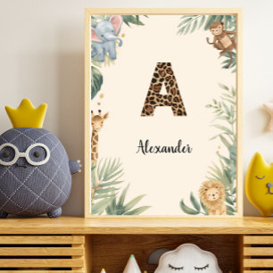 Safari Jungle Personalised Name Monogram A Nursery Poster