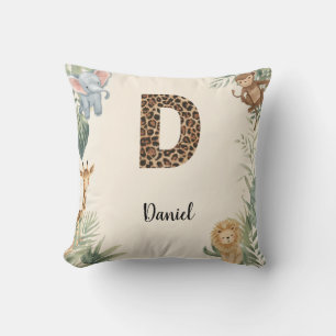 Safari Jungle Personalised Name Monogram D Nursery Cushion