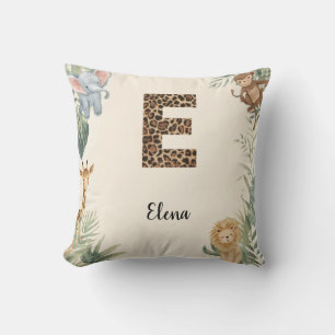 Safari Jungle Personalised Name Monogram E Nursery Cushion