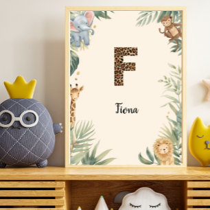 Safari Jungle Personalised Name Monogram F Nursery Poster