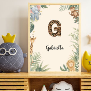 Safari Jungle Personalised Name Monogram G Nursery Poster
