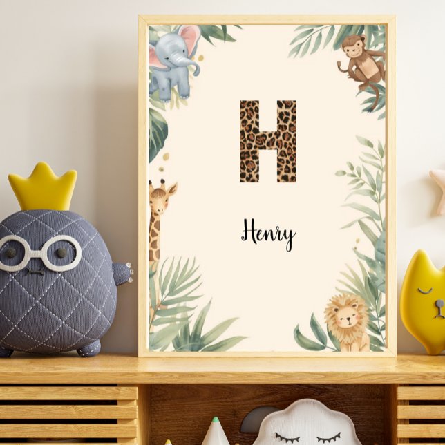 Safari Jungle Personalised Name Monogram H Nursery Poster (Creator Uploaded)