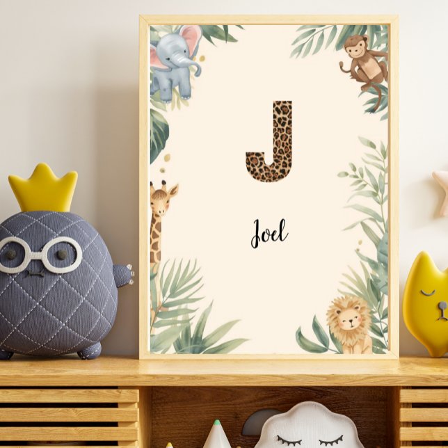 Safari Jungle Personalised Name Monogram J Nursery Poster (Creator Uploaded)