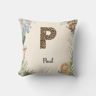 Safari Jungle Personalised Name Monogram P Nursery Cushion