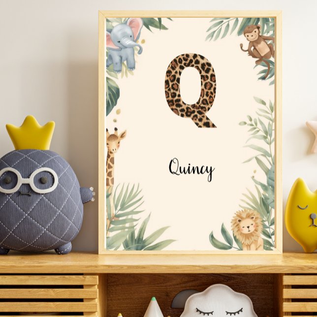 Safari Jungle Personalised Name Monogram Q Nursery Poster (Creator Uploaded)