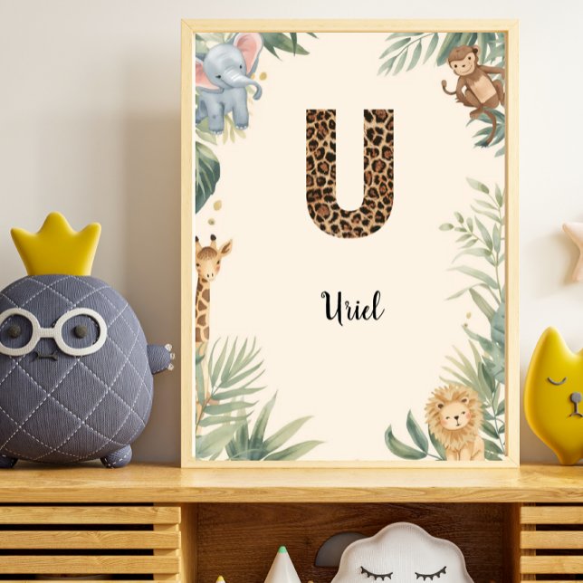 Safari Jungle Personalised Name Monogram U Nursery Poster (Creator Uploaded)