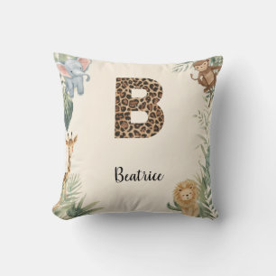 Safari Jungle Personalized Name Monogram B Nursery Cushion