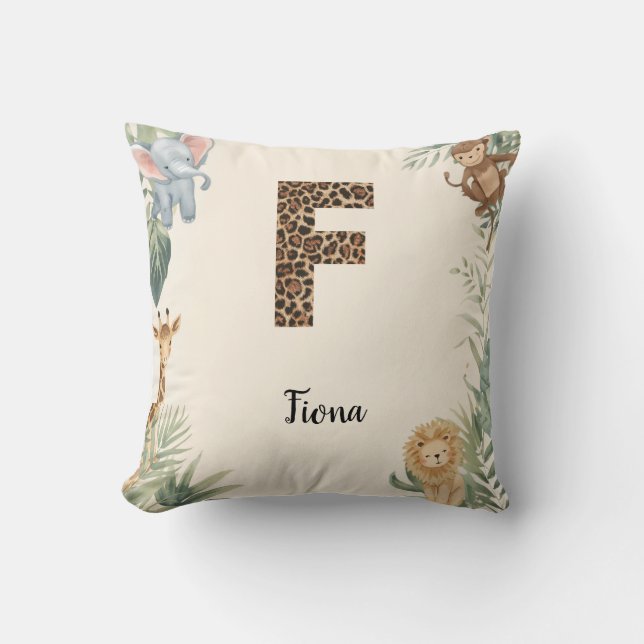 Safari Jungle Personalized Name Monogram F Nursery Cushion (Front)