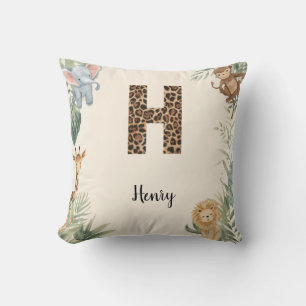 Safari Jungle Personalized Name Monogram H Nursery Cushion