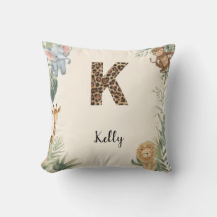 Safari Jungle Personalized Name Monogram K Nursery Cushion