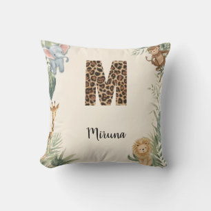 Safari Jungle Personalized Name Monogram M Nursery Cushion