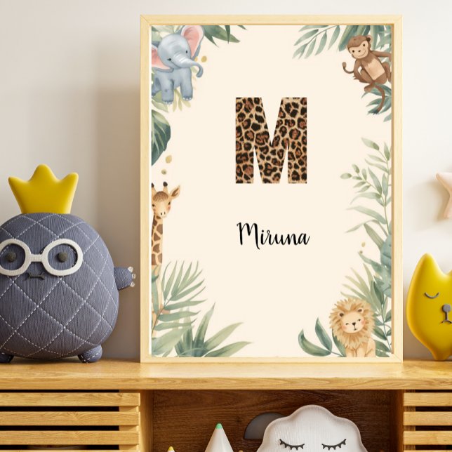 Safari Jungle Personalized Name Monogram M Nursery Poster (Creator Uploaded)